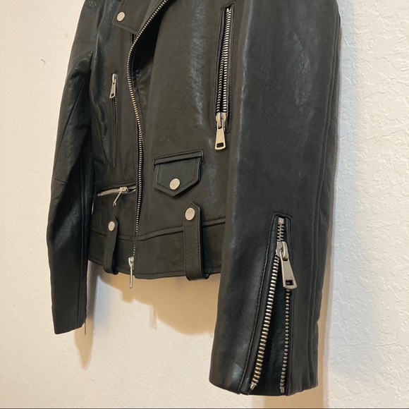 7 For All Mankind Black Leather Moto Jacket Size M - Picture 7 of 11